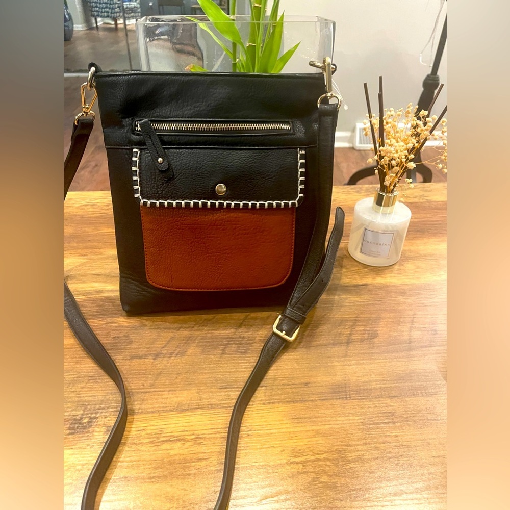 Clarks Black Vegan Leather Black & Brown Crossbody/Shoulder Bag/Purse